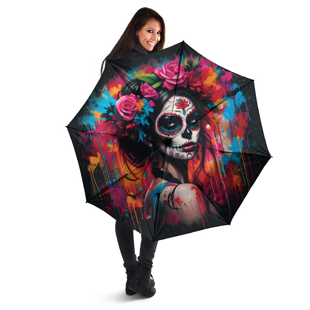 Mexico Day Of The Dead Umbrella Rose Catrina Goddess Sugar Skull - Wonder Print Shop