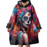 Mexico Day Of The Dead Wearable Blanket Hoodie Rose Catrina Goddess Sugar Skull - Wonder Print Shop