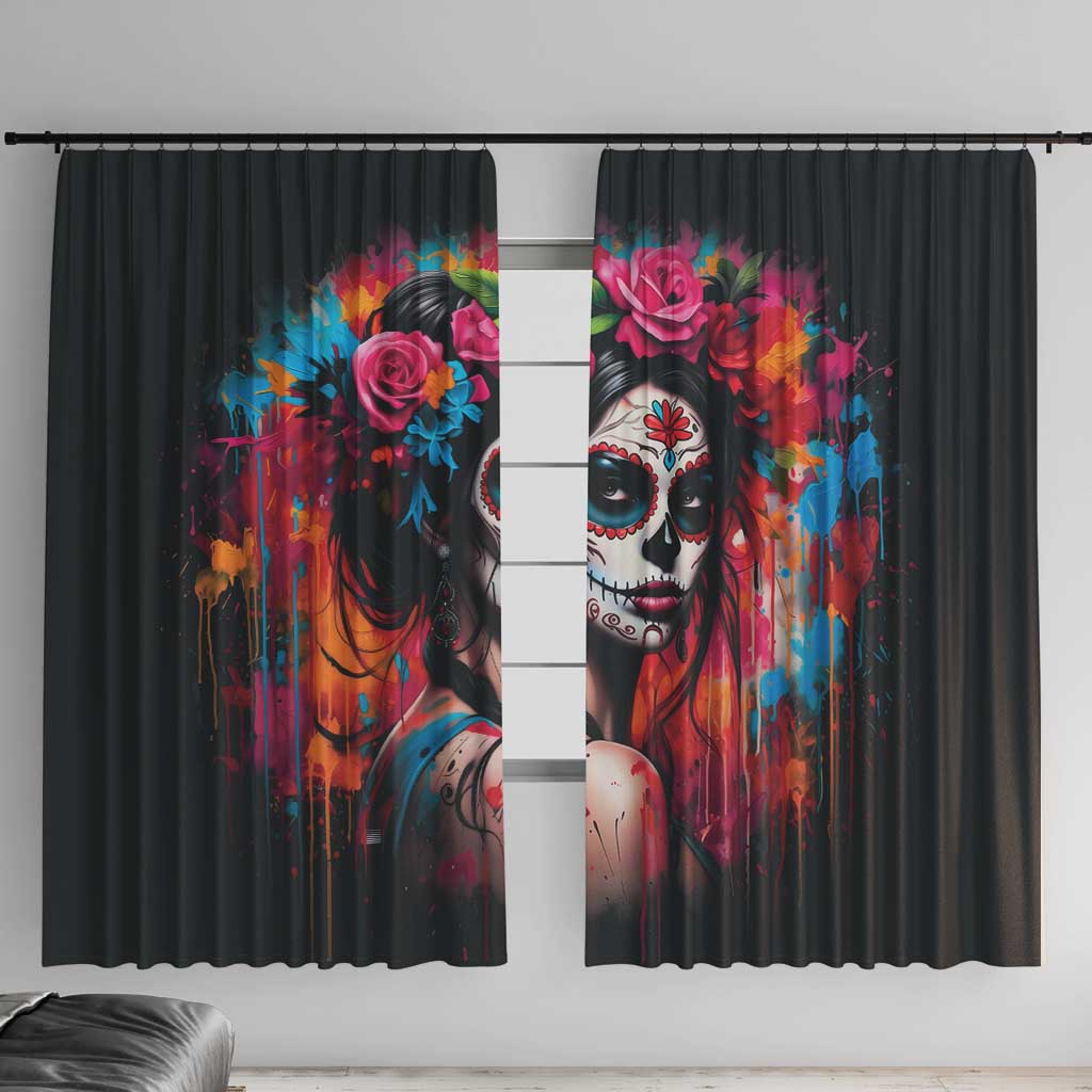 Mexico Day Of The Dead Window Curtain Rose Catrina Goddess Sugar Skull - Wonder Print Shop