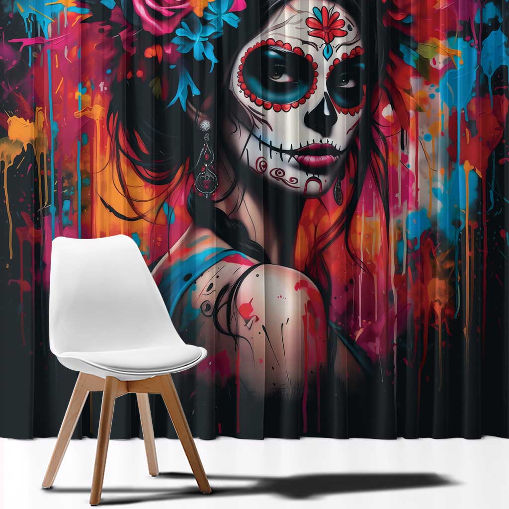 Mexico Day Of The Dead Window Curtain Rose Catrina Goddess Sugar Skull - Wonder Print Shop