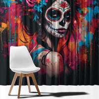 Mexico Day Of The Dead Window Curtain Rose Catrina Goddess Sugar Skull - Wonder Print Shop
