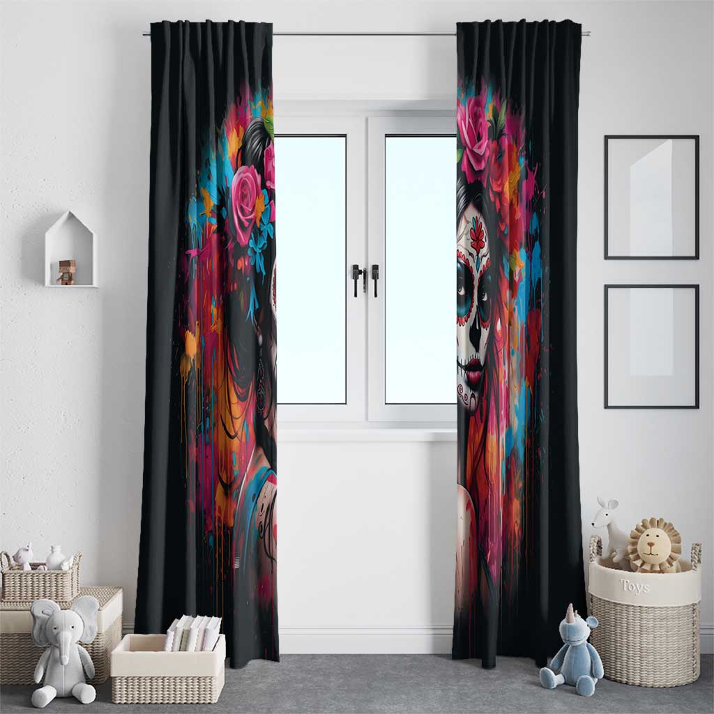 Mexico Day Of The Dead Window Curtain Rose Catrina Goddess Sugar Skull - Wonder Print Shop