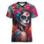 Mexico Day Of The Dead Women V-Neck T-Shirt Rose Catrina Goddess Sugar Skull - Wonder Print Shop