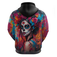 Mexico Day Of The Dead Zip Hoodie Rose Catrina Goddess Sugar Skull - Wonder Print Shop