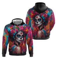 Mexico Day Of The Dead Zip Hoodie Rose Catrina Goddess Sugar Skull - Wonder Print Shop