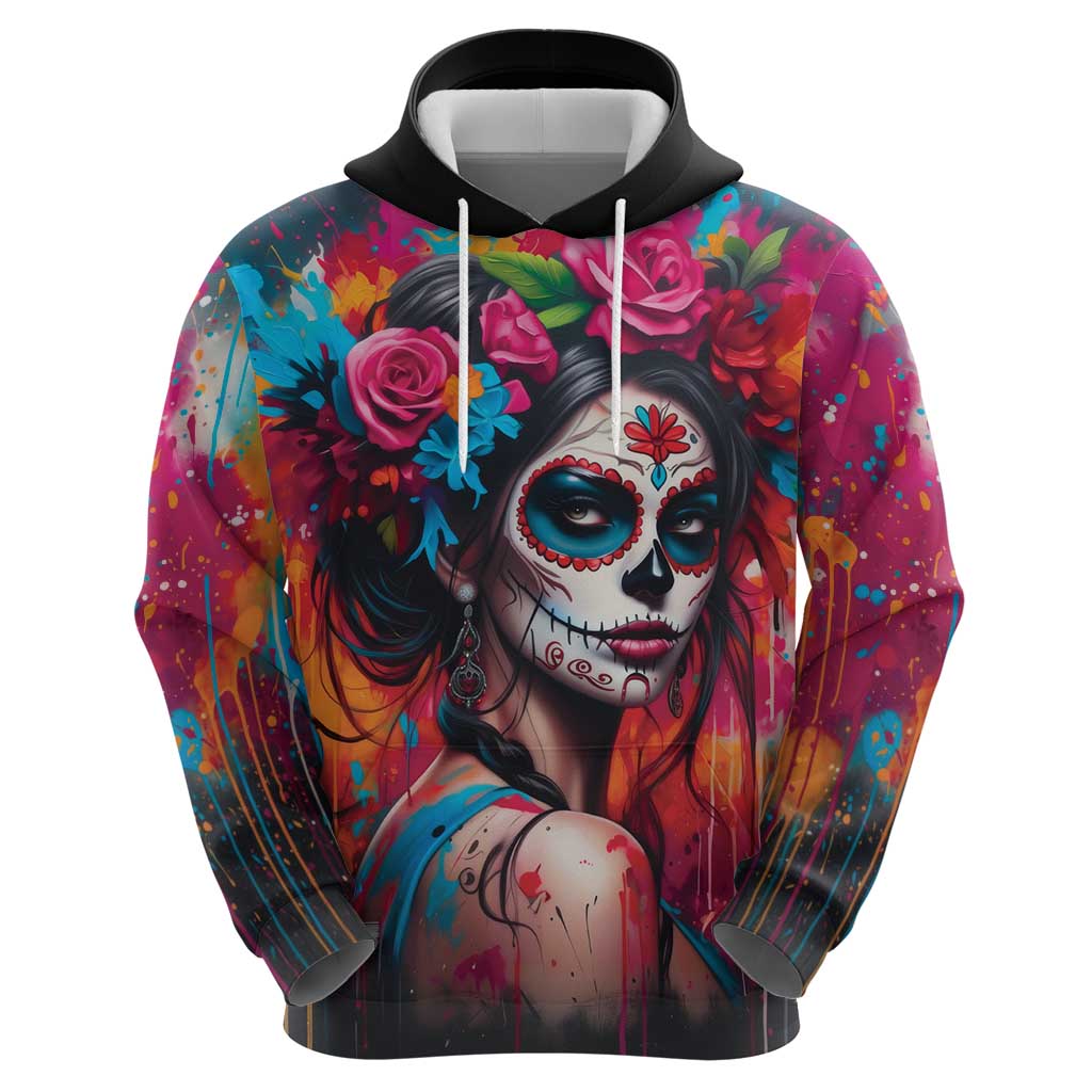 Mexico Day Of The Dead Zip Hoodie Rose Catrina Goddess Sugar Skull - Wonder Print Shop