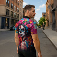 Mexico Day Of The Dead Zipper Polo Shirt Rose Catrina Goddess Sugar Skull - Wonder Print Shop