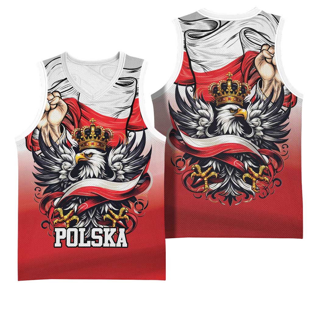 Poland Independence Day Basketball Jersey Polska White Eagle and Flag Style - Wonder Print Shop
