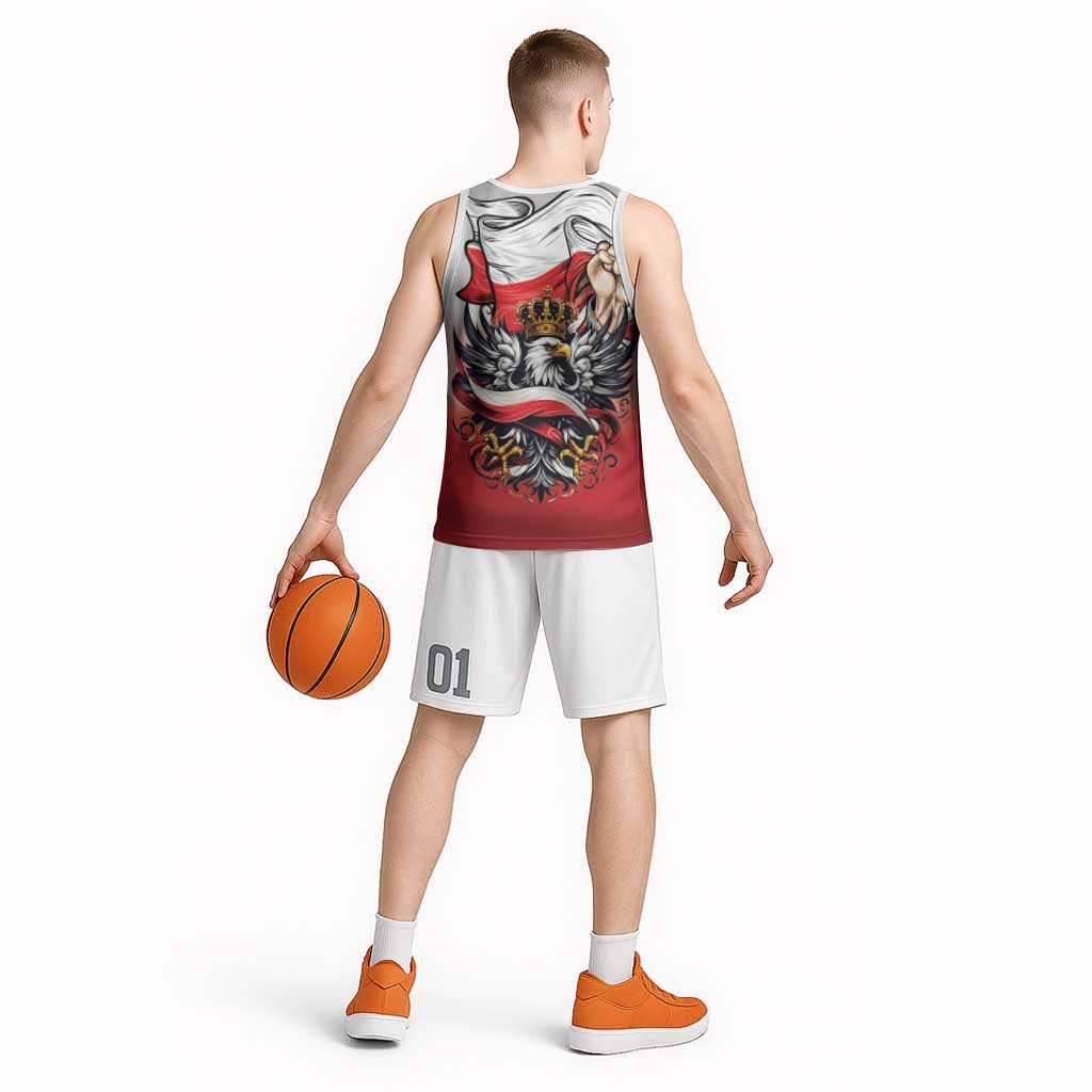 Poland Independence Day Basketball Jersey Polska White Eagle and Flag Style - Wonder Print Shop