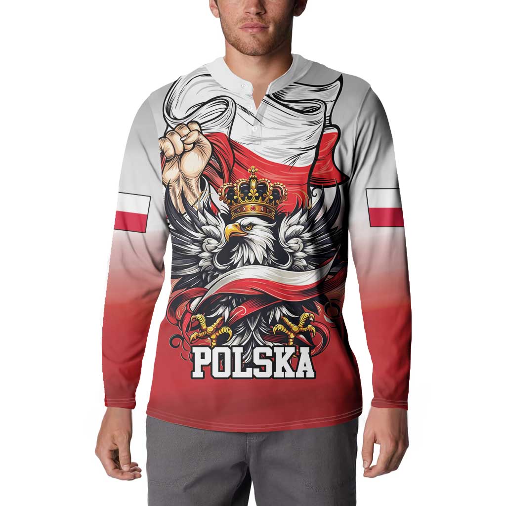 Poland Independence Day Button Sweatshirt Polska White Eagle and Flag Style - Wonder Print Shop
