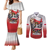 Poland Independence Day Couples Matching Mermaid Dress and Long Sleeve Button Shirt Polska White Eagle and Flag Style - Wonder Print Shop