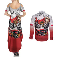 Poland Independence Day Couples Matching Summer Maxi Dress and Long Sleeve Button Shirt Polska White Eagle and Flag Style - Wonder Print Shop