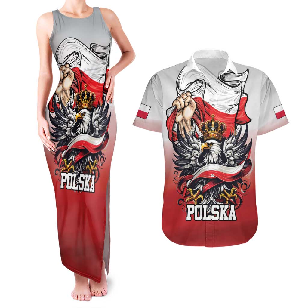 Poland Independence Day Couples Matching Tank Maxi Dress and Hawaiian Shirt Polska White Eagle and Flag Style - Wonder Print Shop