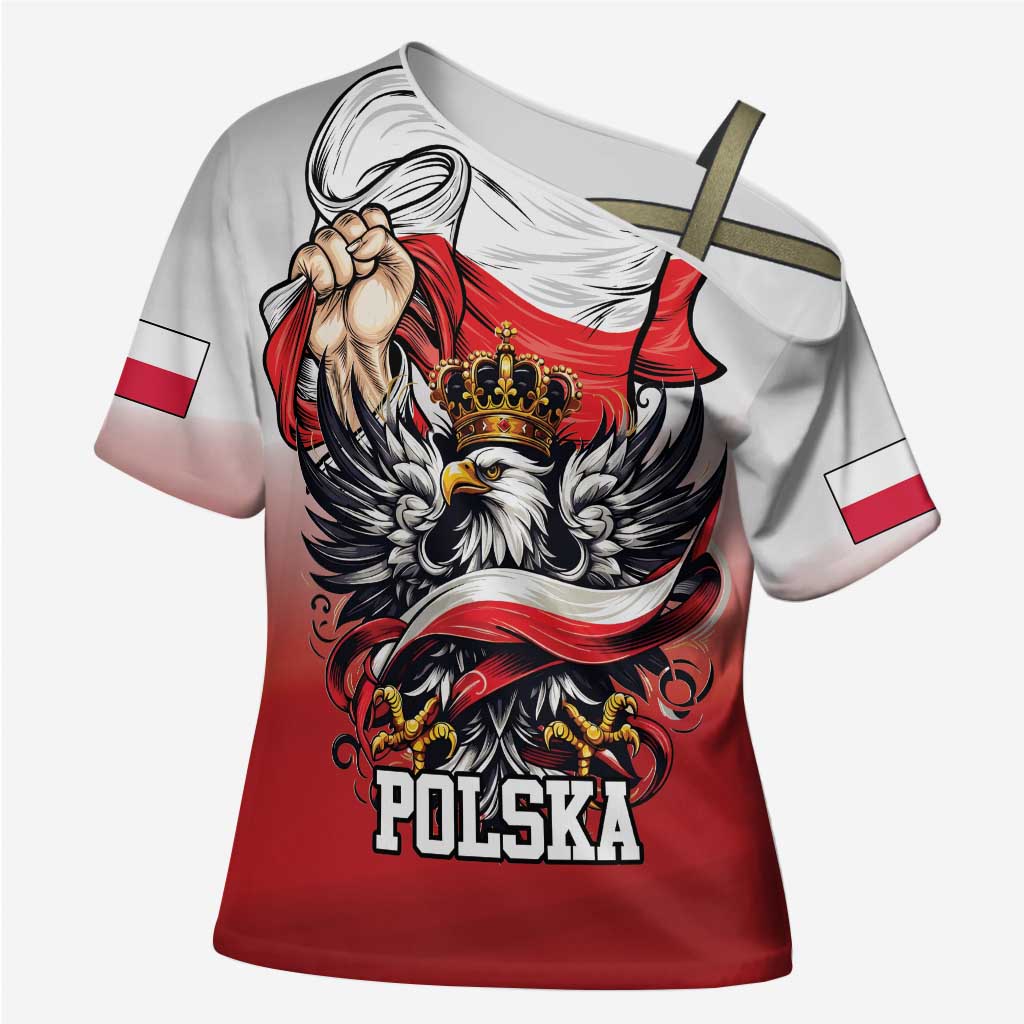 Poland Independence Day Cross Shoulder Shirt Polska White Eagle and Flag Style - Wonder Print Shop