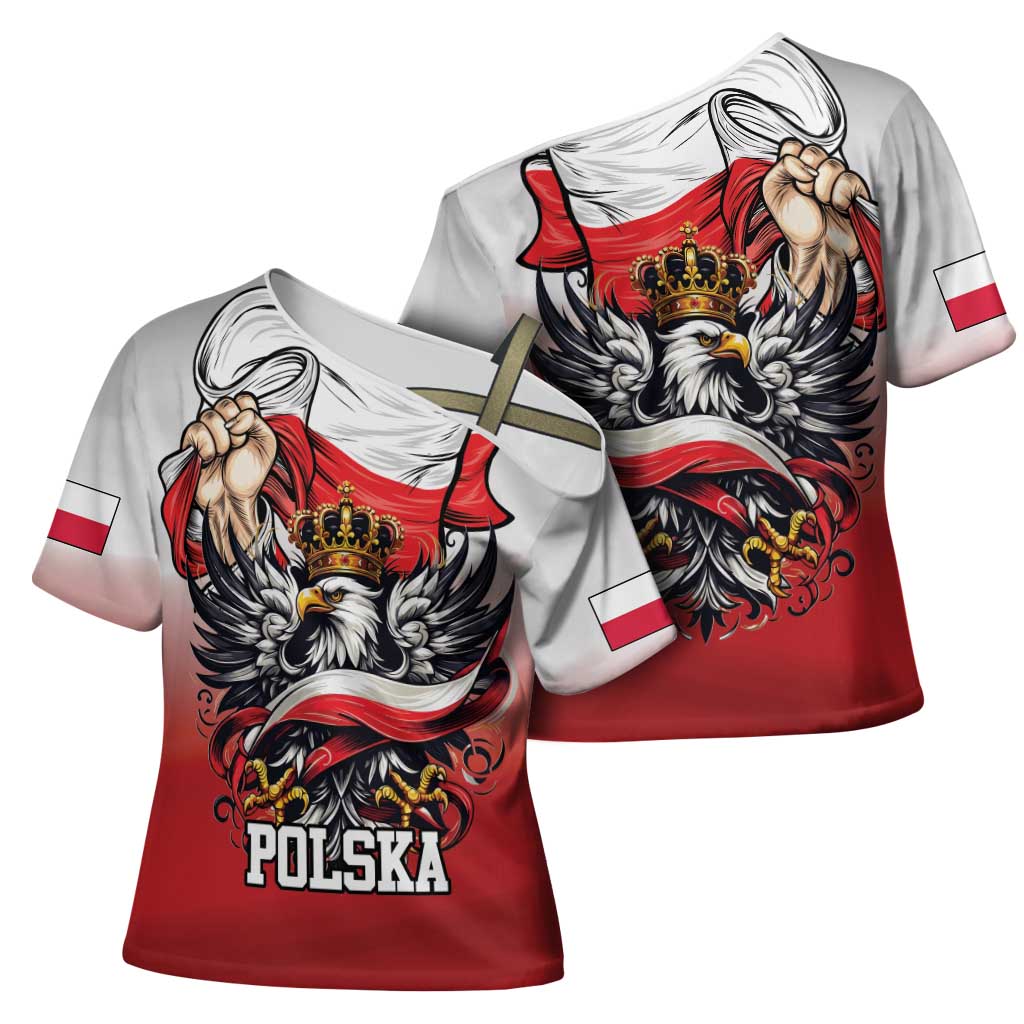 Poland Independence Day Cross Shoulder Shirt Polska White Eagle and Flag Style - Wonder Print Shop
