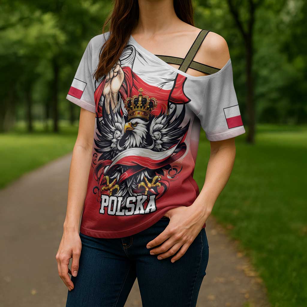 Poland Independence Day Cross Shoulder Shirt Polska White Eagle and Flag Style - Wonder Print Shop