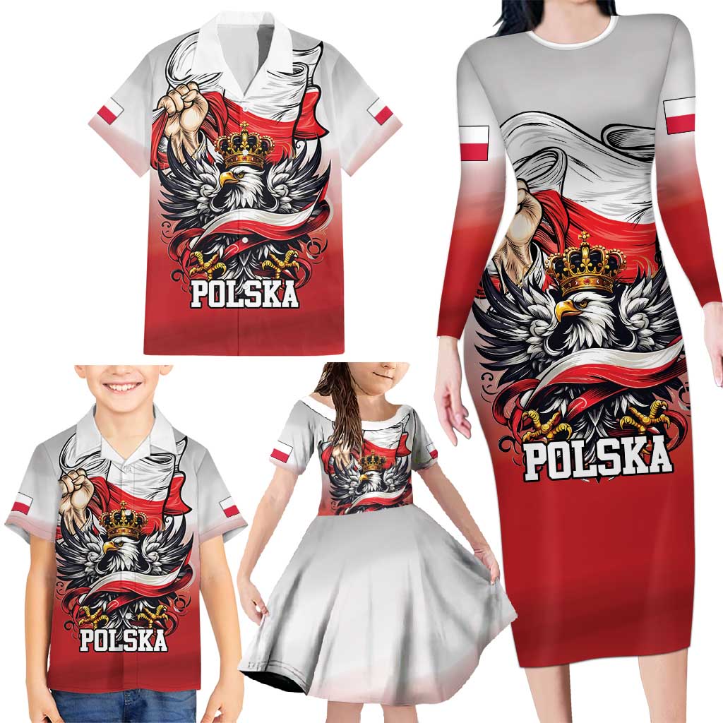 Poland Independence Day Family Matching Long Sleeve Bodycon Dress and Hawaiian Shirt Polska White Eagle and Flag Style - Wonder Print Shop