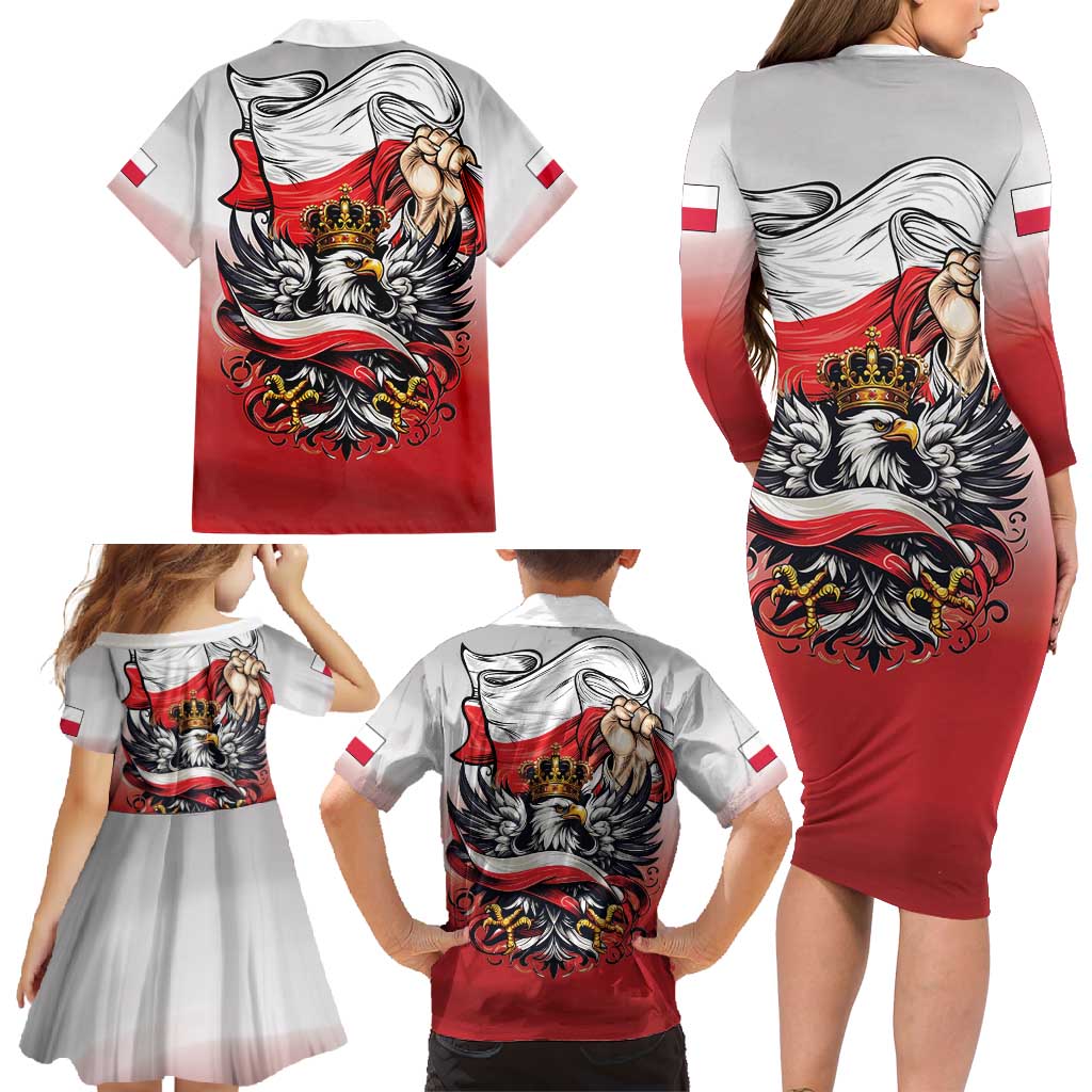 Poland Independence Day Family Matching Long Sleeve Bodycon Dress and Hawaiian Shirt Polska White Eagle and Flag Style - Wonder Print Shop
