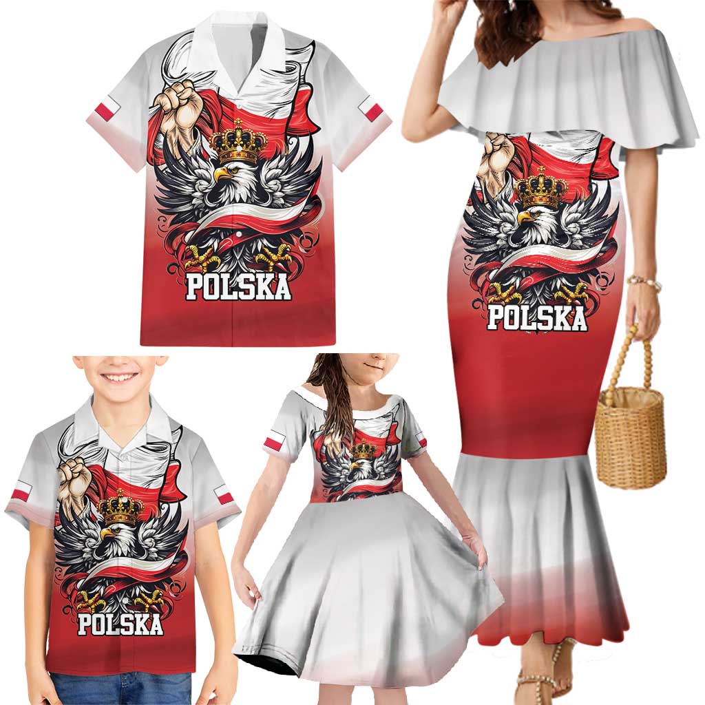 Poland Independence Day Family Matching Mermaid Dress and Hawaiian Shirt Polska White Eagle and Flag Style - Wonder Print Shop