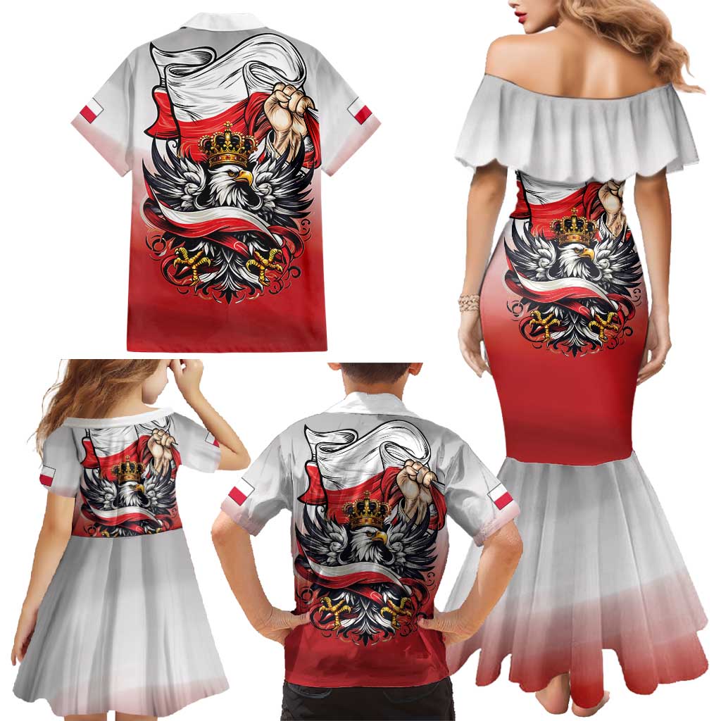 Poland Independence Day Family Matching Mermaid Dress and Hawaiian Shirt Polska White Eagle and Flag Style - Wonder Print Shop