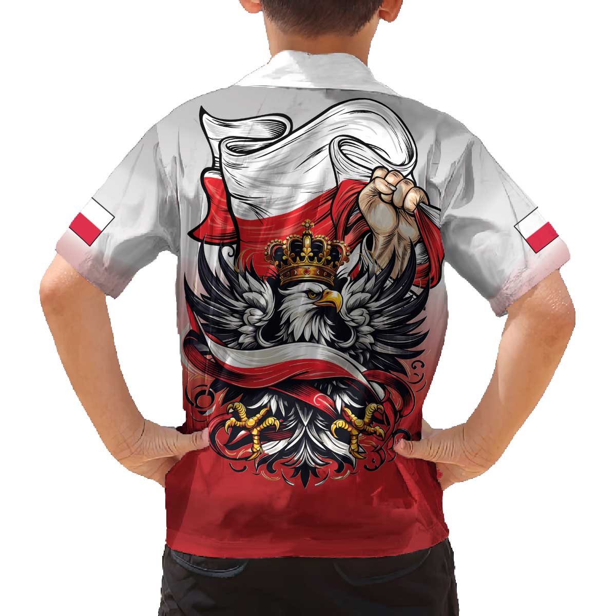 Poland Independence Day Family Matching Off The Shoulder Long Sleeve Dress and Hawaiian Shirt Polska White Eagle and Flag Style - Wonder Print Shop