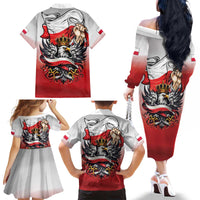 Poland Independence Day Family Matching Off The Shoulder Long Sleeve Dress and Hawaiian Shirt Polska White Eagle and Flag Style - Wonder Print Shop