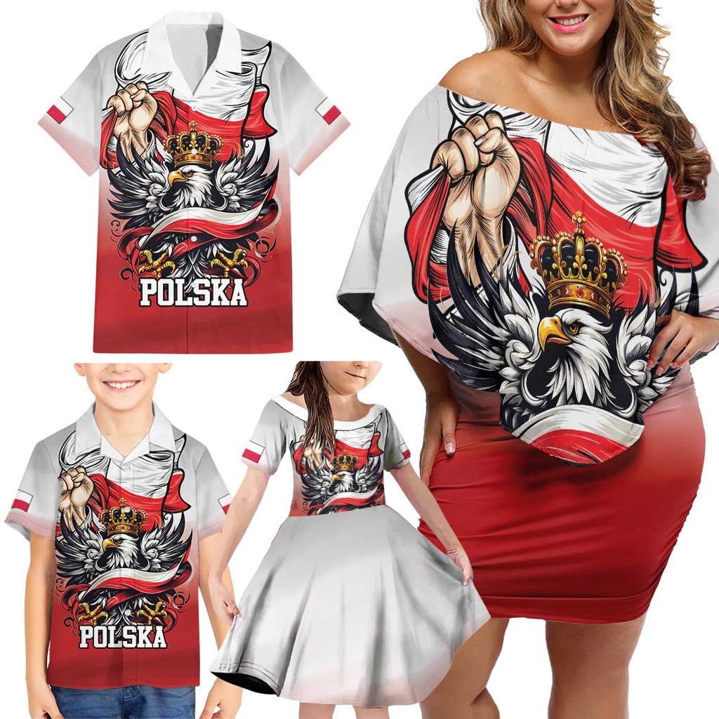 Poland Independence Day Family Matching Off Shoulder Short Dress and Hawaiian Shirt Polska White Eagle and Flag Style - Wonder Print Shop