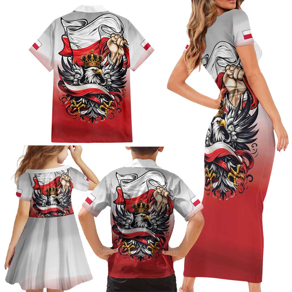 Poland Independence Day Family Matching Short Sleeve Bodycon Dress and Hawaiian Shirt Polska White Eagle and Flag Style - Wonder Print Shop