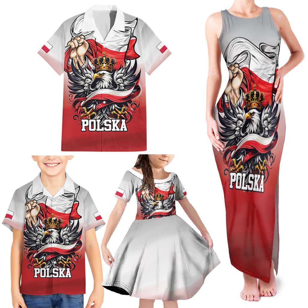 Poland Independence Day Family Matching Tank Maxi Dress and Hawaiian Shirt Polska White Eagle and Flag Style - Wonder Print Shop