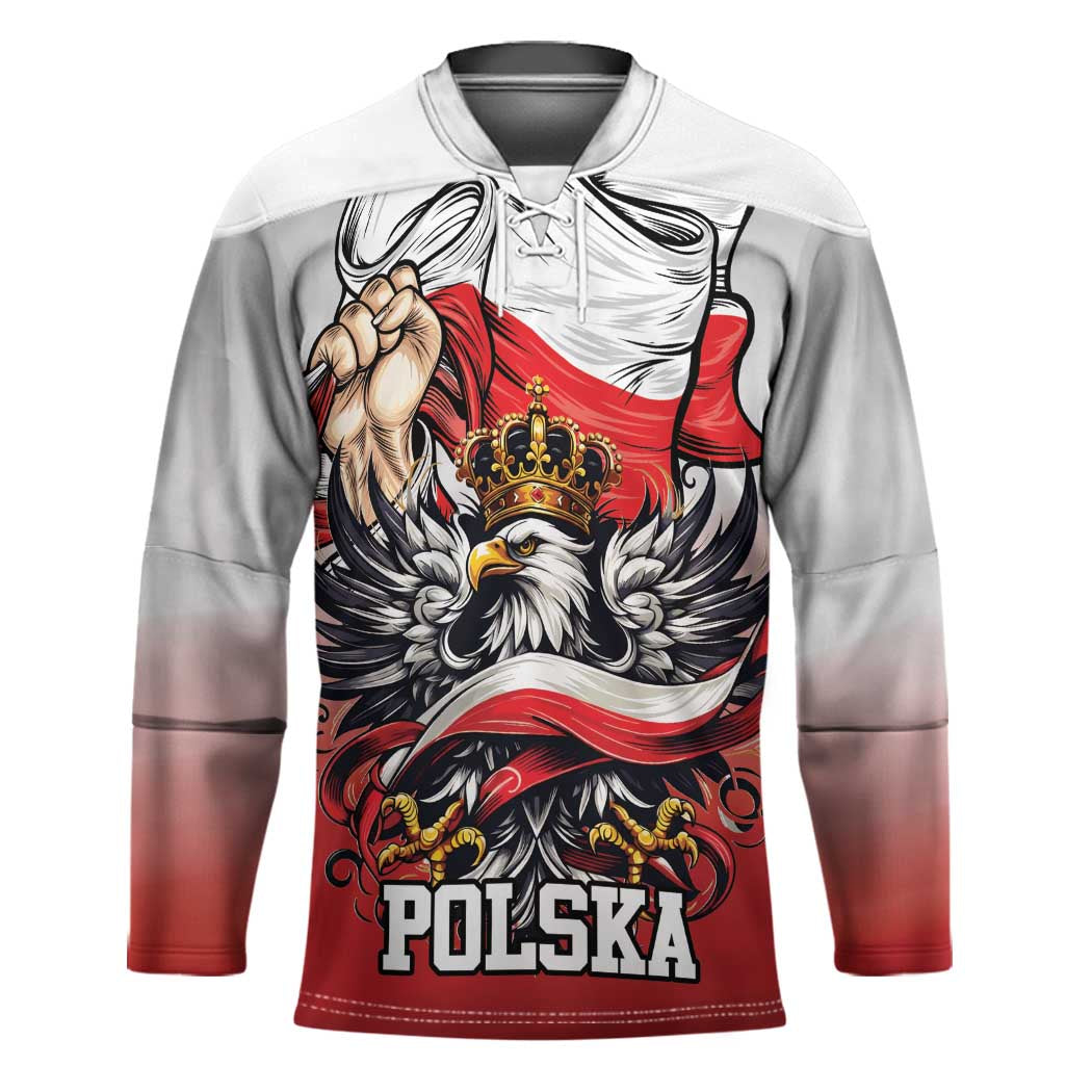 Poland Independence Day Hockey Jersey Polska White Eagle and Flag Style - Wonder Print Shop
