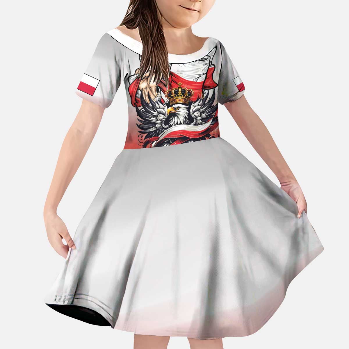 Poland Independence Day Kid Short Sleeve Dress Polska White Eagle and Flag Style - Wonder Print Shop