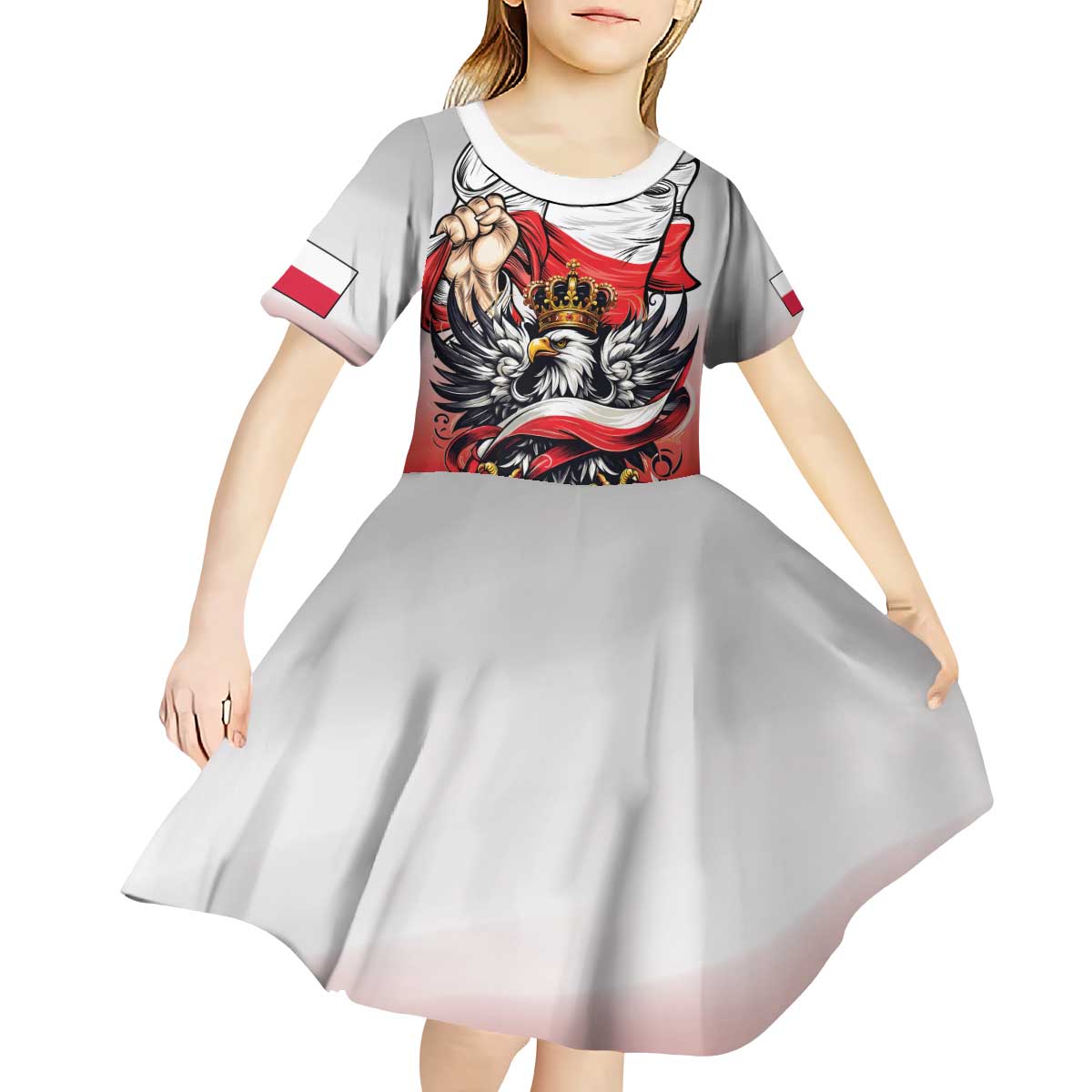 Poland Independence Day Kid Short Sleeve Dress Polska White Eagle and Flag Style - Wonder Print Shop