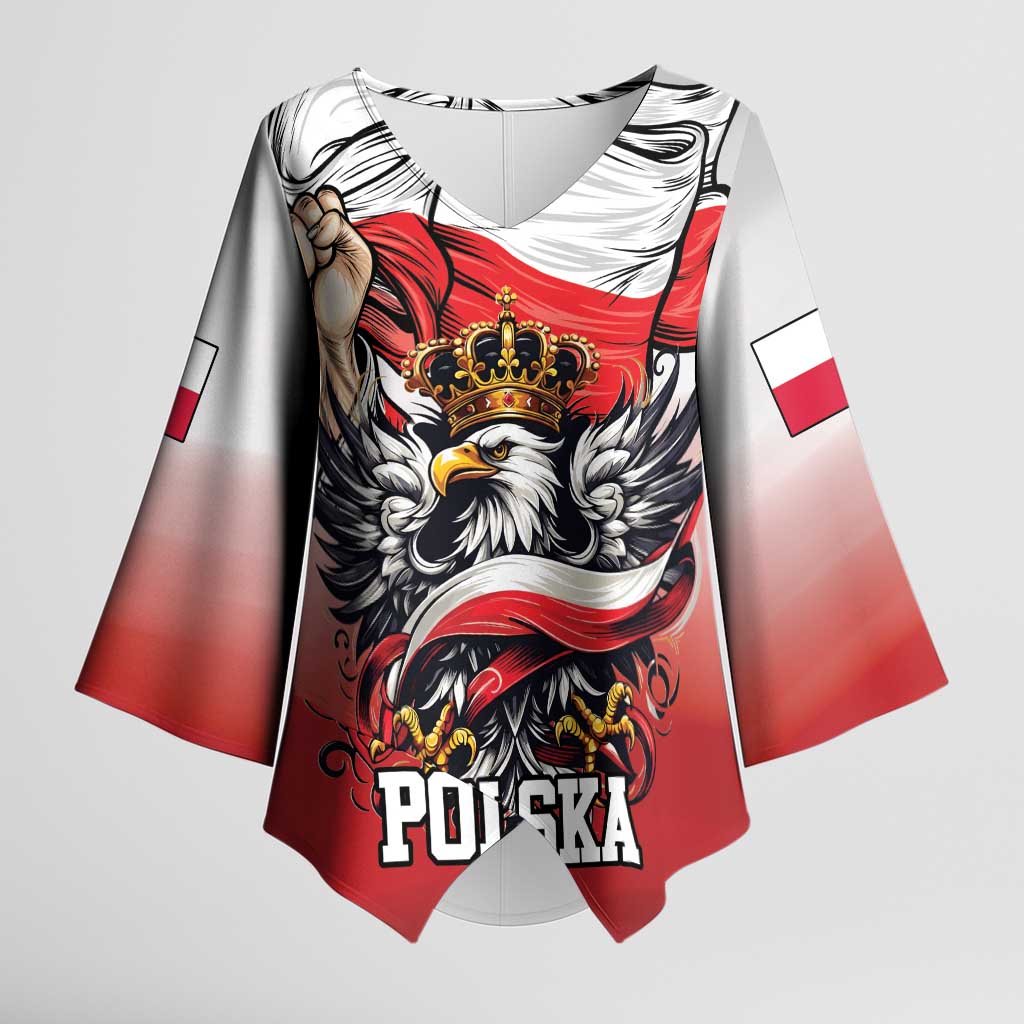 Poland Independence Day Kimono Sleeve Blouse Polska White Eagle and Flag Style - Wonder Print Shop