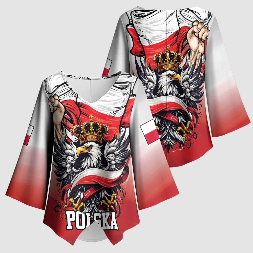 Poland Independence Day Kimono Sleeve Blouse Polska White Eagle and Flag Style - Wonder Print Shop