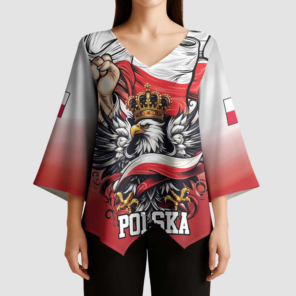 Poland Independence Day Kimono Sleeve Blouse Polska White Eagle and Flag Style - Wonder Print Shop