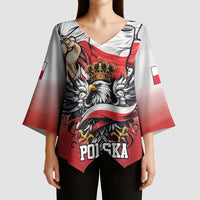 Poland Independence Day Kimono Sleeve Blouse Polska White Eagle and Flag Style - Wonder Print Shop