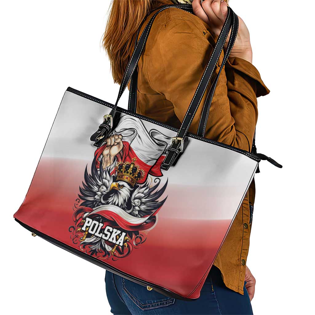 Poland Independence Day Leather Tote Bag Polska White Eagle and Flag Style - Wonder Print Shop
