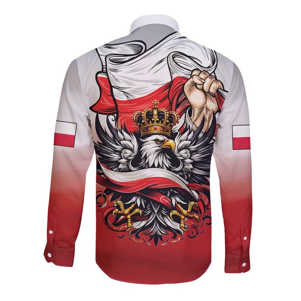 Poland Independence Day Long Sleeve Button Shirt Polska White Eagle and Flag Style - Wonder Print Shop