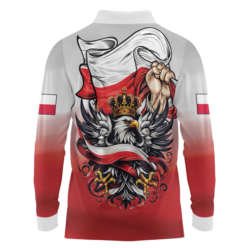 Poland Independence Day Long Sleeve Polo Shirt Polska White Eagle and Flag Style - Wonder Print Shop