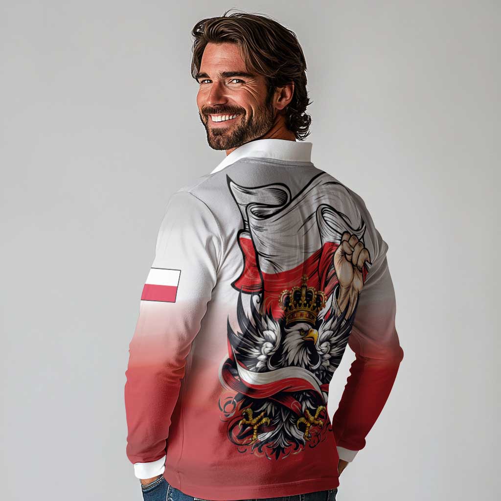 Poland Independence Day Long Sleeve Polo Shirt Polska White Eagle and Flag Style - Wonder Print Shop