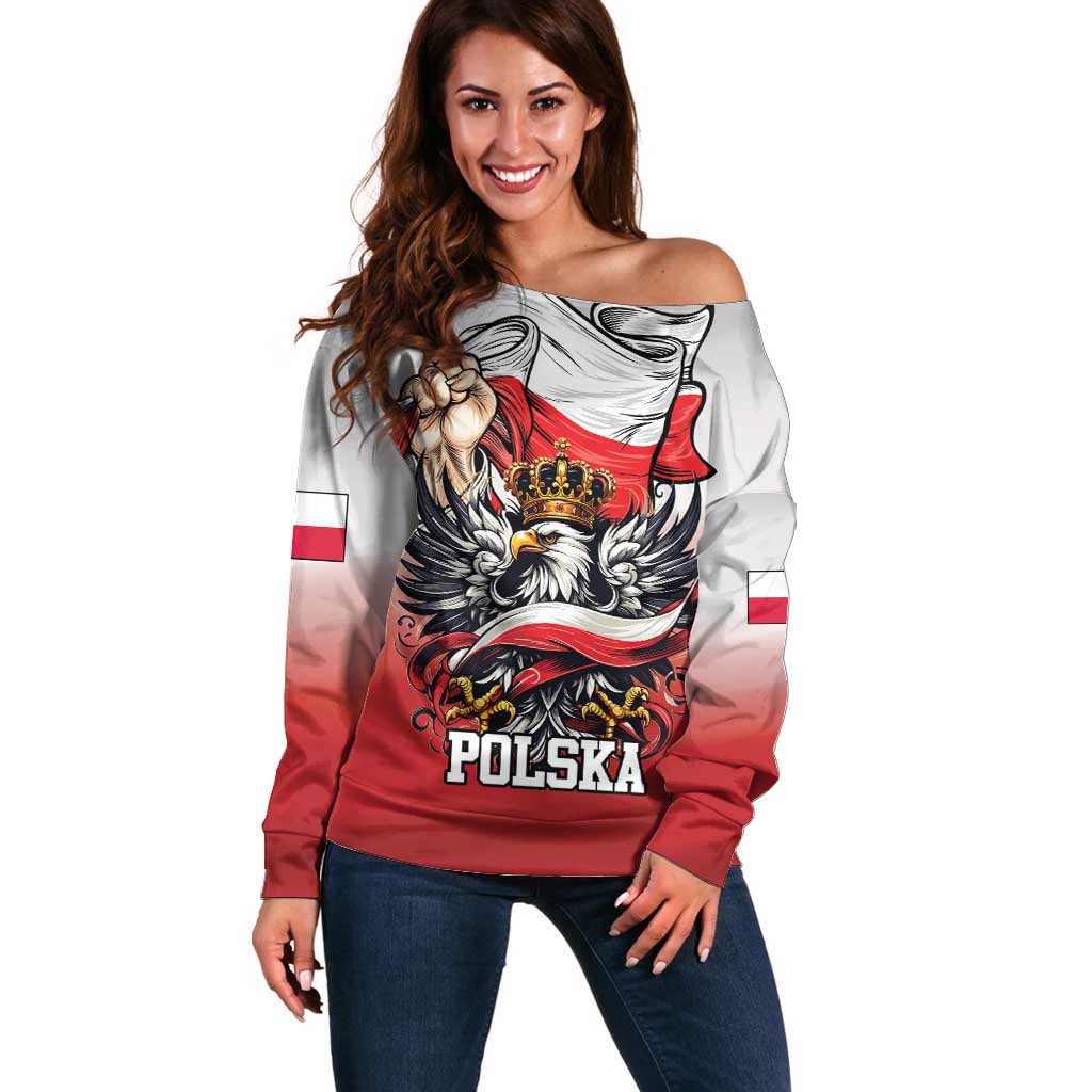 Poland Independence Day Off Shoulder Sweater Polska White Eagle and Flag Style - Wonder Print Shop