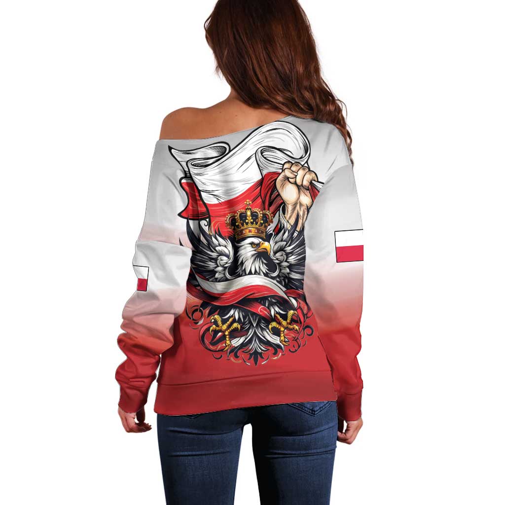 Poland Independence Day Off Shoulder Sweater Polska White Eagle and Flag Style - Wonder Print Shop