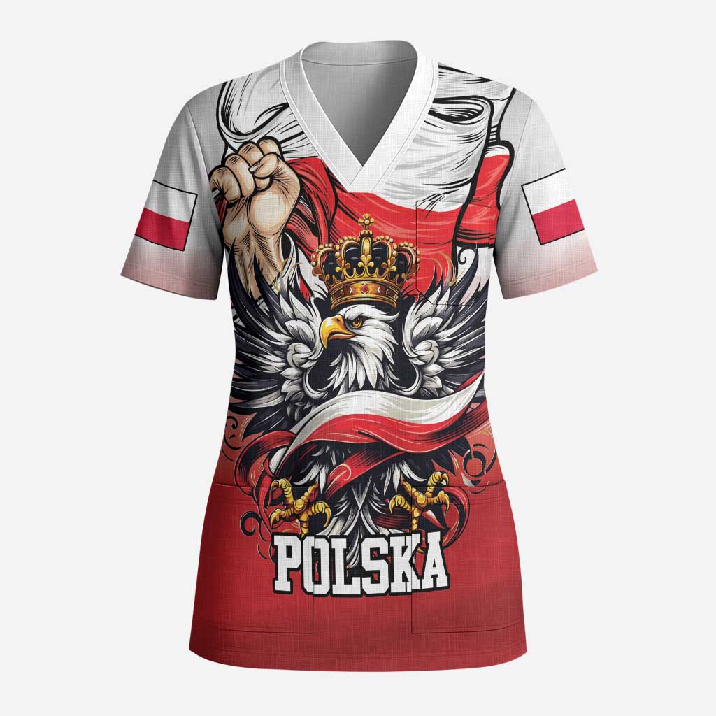 Poland Independence Day Scrub Top Polska White Eagle and Flag Style - Wonder Print Shop