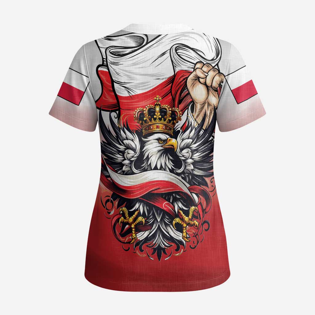 Poland Independence Day Scrub Top Polska White Eagle and Flag Style - Wonder Print Shop