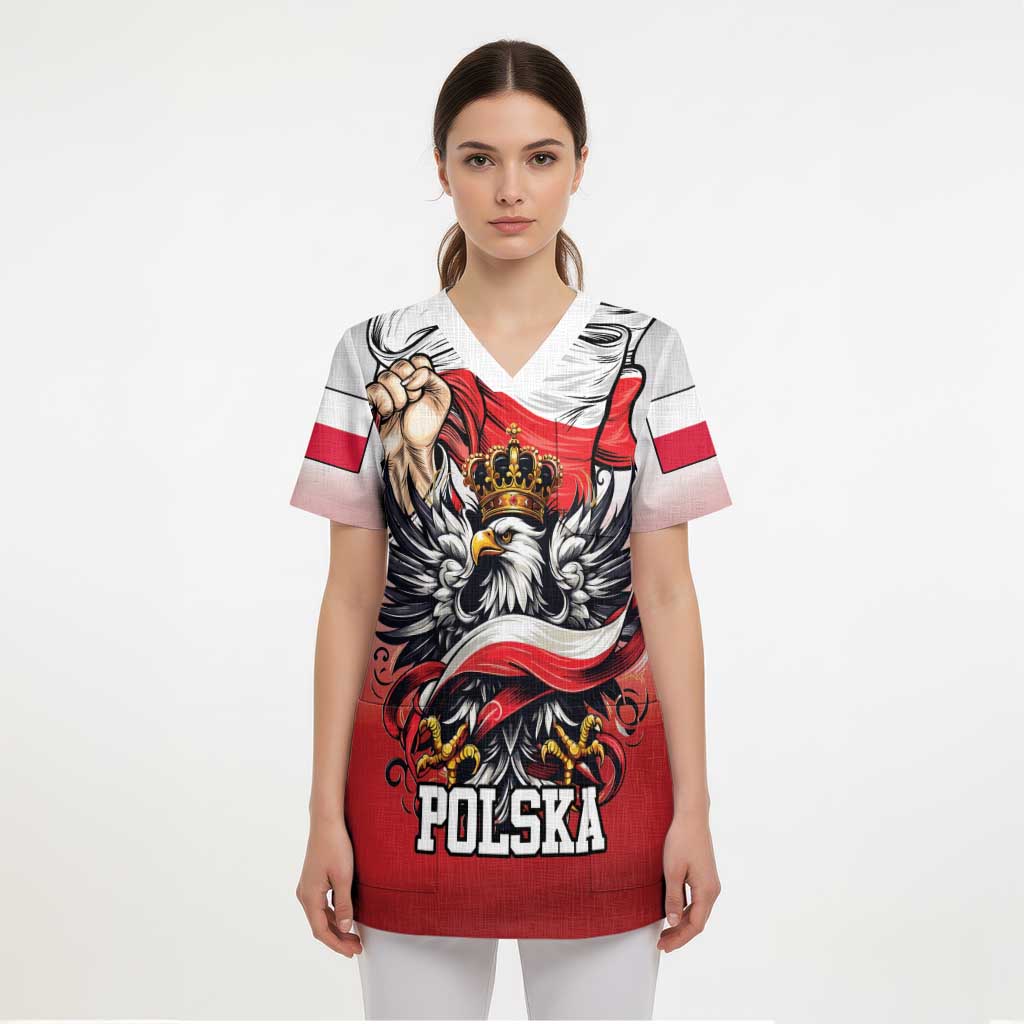 Poland Independence Day Scrub Top Polska White Eagle and Flag Style - Wonder Print Shop