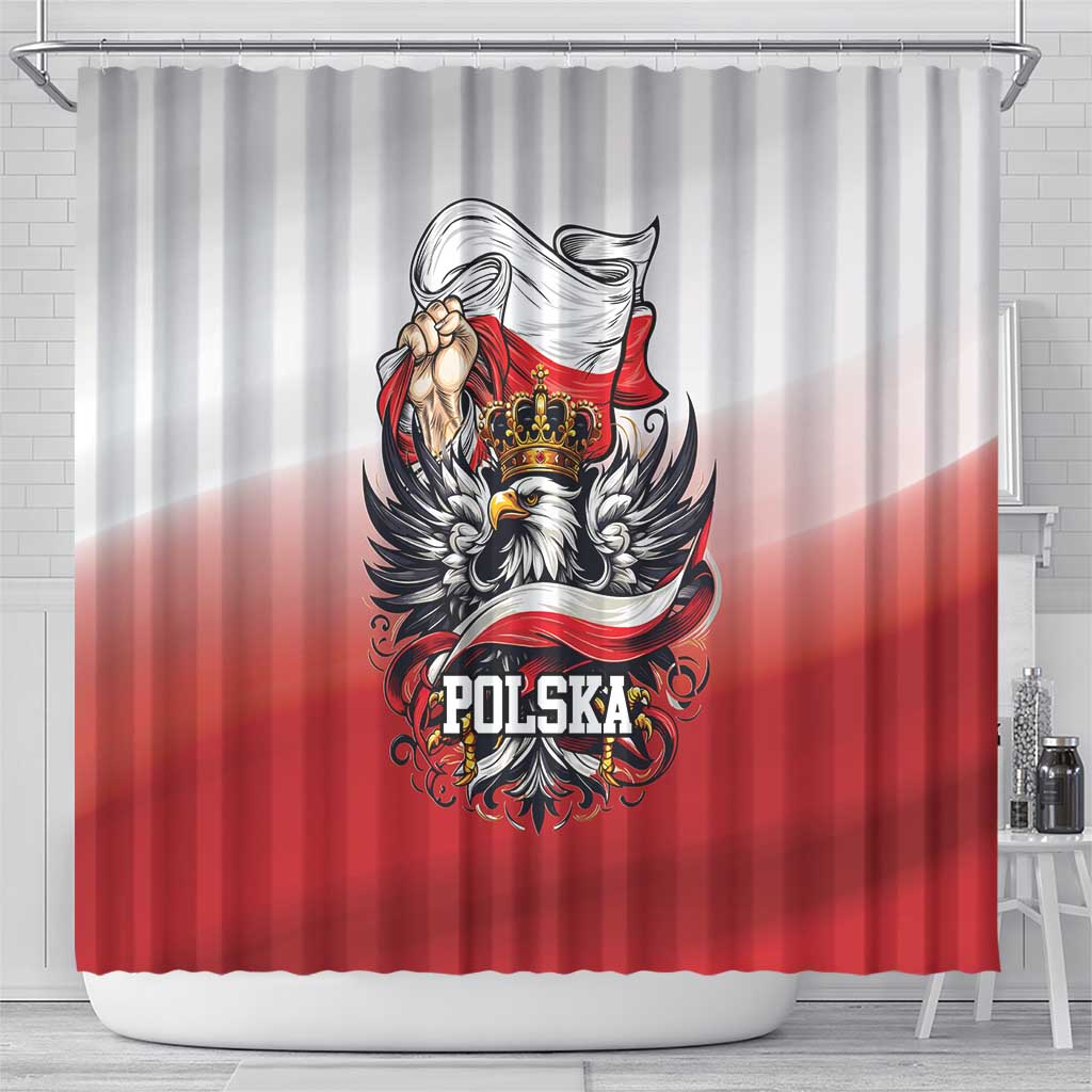 Poland Independence Day Shower Curtain Polska White Eagle and Flag Style - Wonder Print Shop