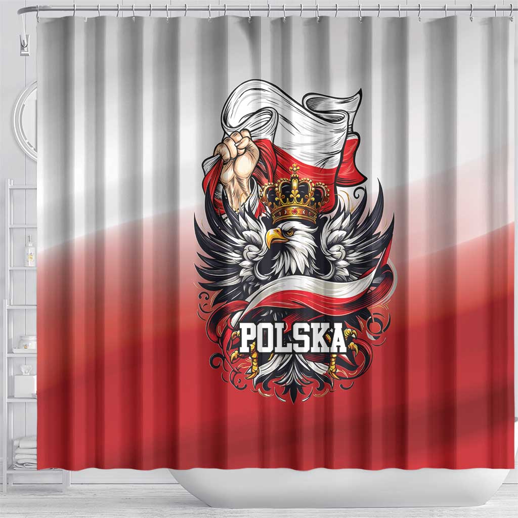 Poland Independence Day Shower Curtain Polska White Eagle and Flag Style - Wonder Print Shop
