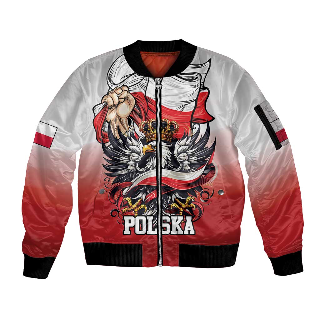 Poland Independence Day Sleeve Zip Bomber Jacket Polska White Eagle and Flag Style - Wonder Print Shop
