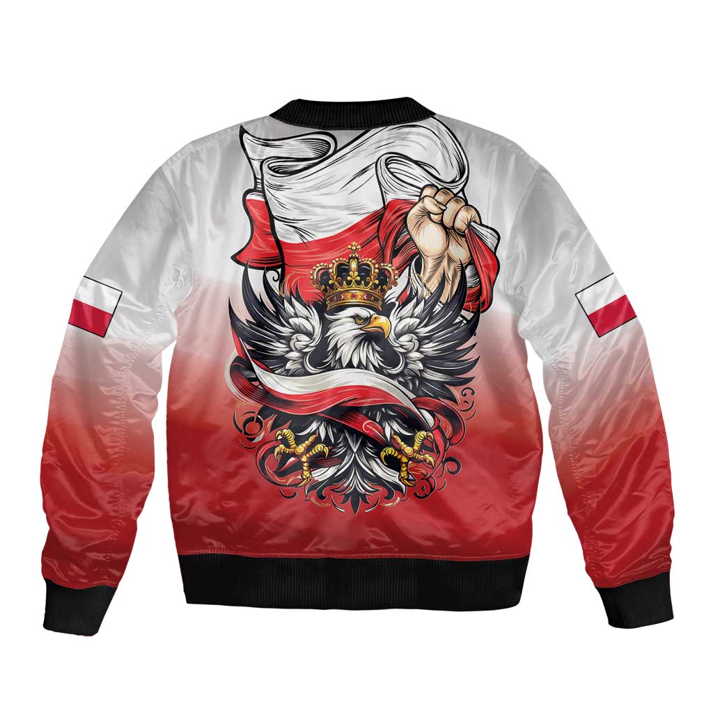 Poland Independence Day Sleeve Zip Bomber Jacket Polska White Eagle and Flag Style - Wonder Print Shop