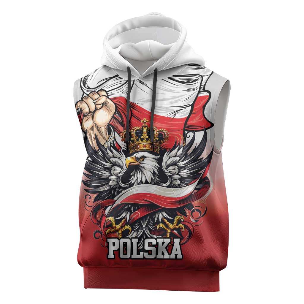 Poland Independence Day Sleeveless Hoodie Polska White Eagle and Flag Style - Wonder Print Shop